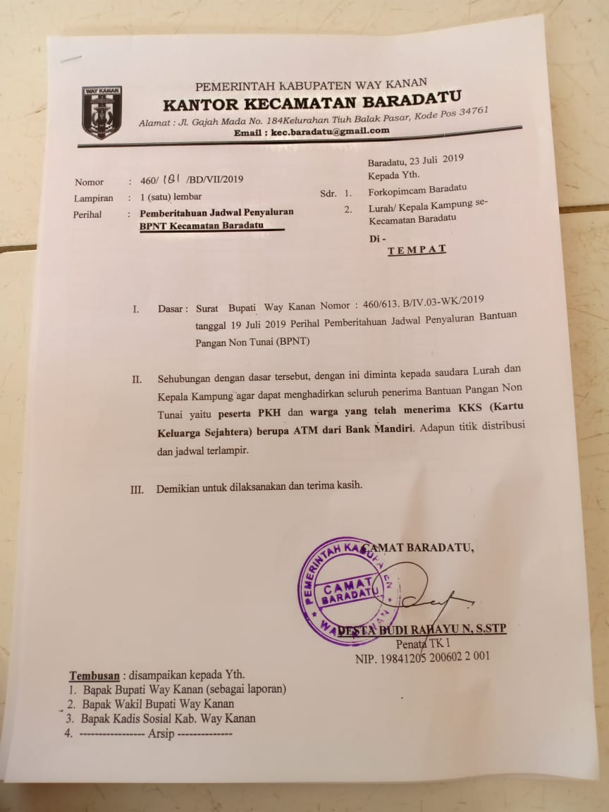 PEMBERITAHUAN TEMPAT PENYALURAN BNPT PKH DAN KKS